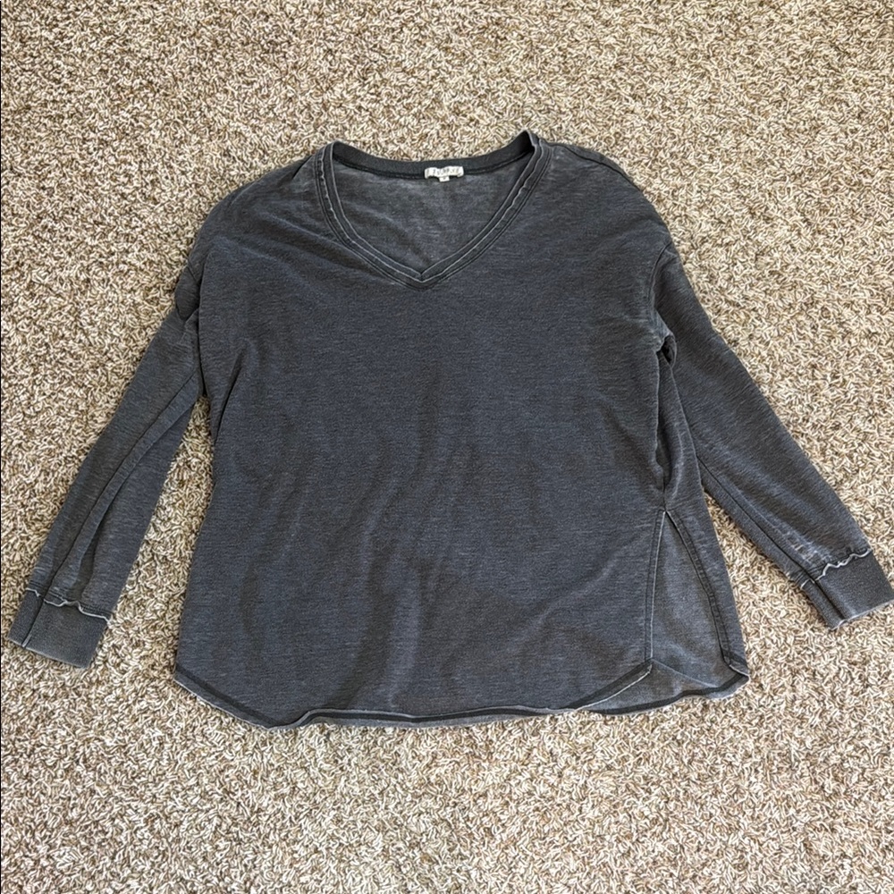 Women's Distressed Gray V-Neck Top